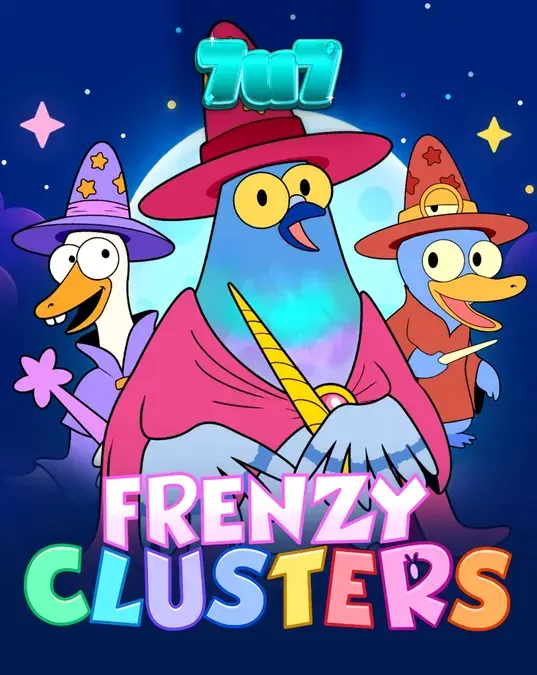 Frenzy Clusters স্লট গেমপ্লে স্ক্রিনশট যেখানে হিরো নির্বাচন এবং ক্লাস্টার পে মেকানিক্স দেখা যাচ্ছে